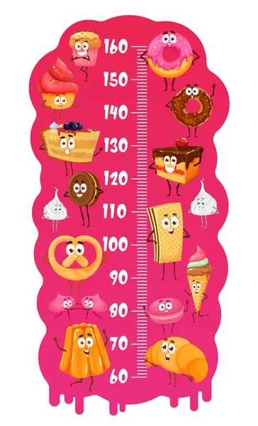 Дитяча Діаграма Висоти Мультяшні Десерти Торти Пончики Цукерки Морозиво Випічка — стоковий вектор