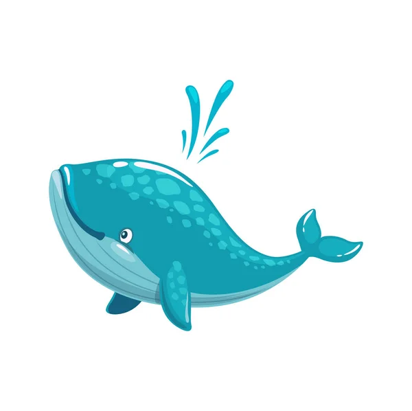 Cartoon Whale Character Water Cascade Splash Vector Cute Sea Animal — Stock Vector