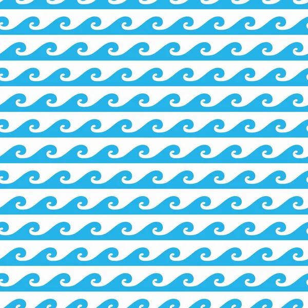 Blue Ocean Sea Surf Waves Seamless Pattern Vector Monochrome Decorative — Stock Vector