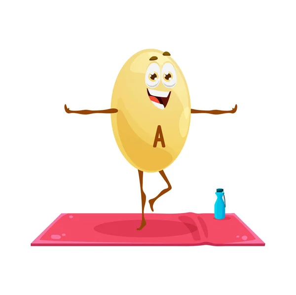 Caricatura Personaje Vitamina Personaje Retinol Yoga Entrenamiento Fitness Cápsula Micronutrientes — Archivo Imágenes Vectoriales