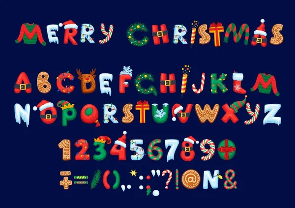 Christmas Font Type Cartoon Holiday Typeface Alphabet Vector Xmas Festive — Stock Vector