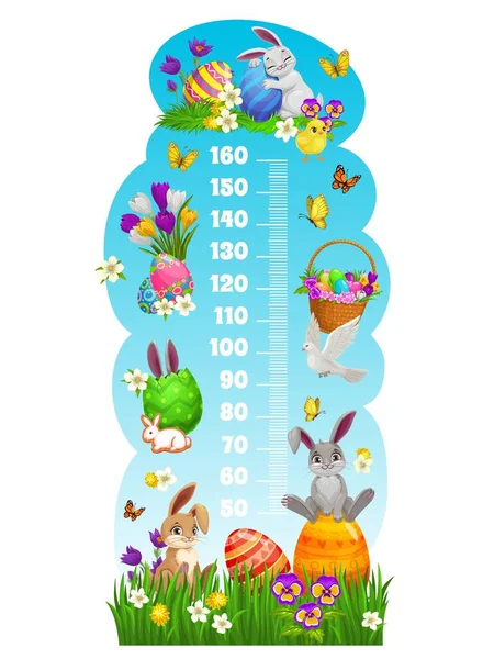 Kids Height Chart Easter Bunnies Eggs Vector Growth Meter Stadiometer — Stock Vector