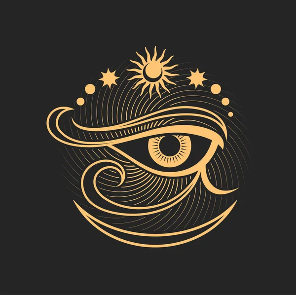 Olho Horus Com Lua Estrelas Símbolo Alquimista Ícone Bruxaria Alquimia — Vetor de Stock