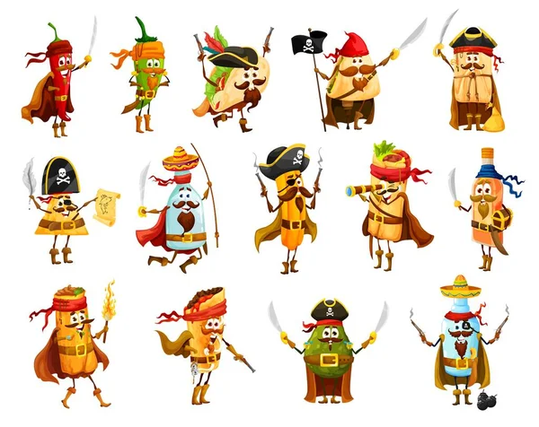 Tex Mex Mexicaanse Voedsel Piraten Corsairs Grappige Personages Vector Jalapeno — Stockvector