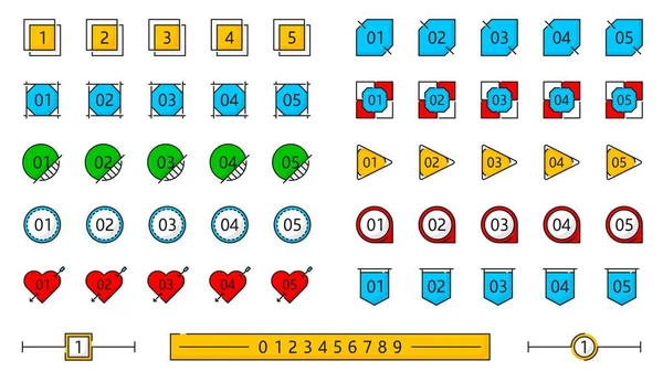 Bilgi Numarası Renk Kutusu Çerçeveleri Diyagramı Adımları Vektör Çizgisi Simgeleri — Stok Vektör