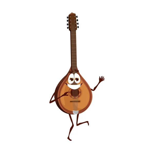 Cartoon Mandolin Musical Instrument Character Isolated Vector Plucked Fantasy Personage — Stock Vector
