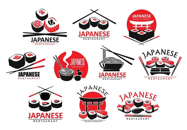 Japán Konyha Ikonok Sushi Tekercs Tészta Ázsiai Konyha Étterem Japán — Stock Vector