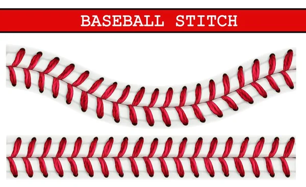 野球のレースパターン 野球ボールのリアルなステッチ スポーツトーナメントやチャンピオンシップ3Dベクトルの背景や現実的な白い革のハードボール 赤い糸の縫い目と背景 — ストックベクタ
