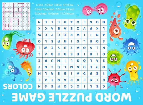 Cartoon Viruses Microbes Germs Word Search Puzzle Game Worksheet Vector — Stock Vector