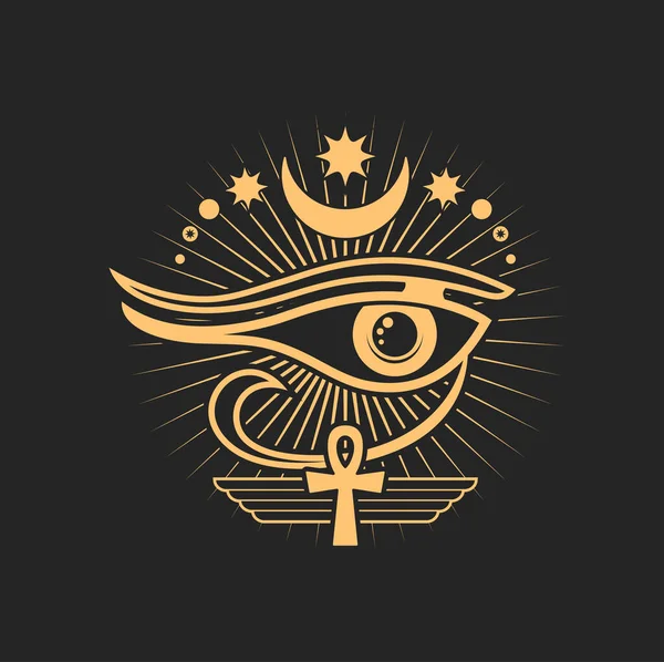 Egipski Krzyż Księżyc Magiczny Talizman Okultystycznym Symbolem Horusa Bóg Oko — Wektor stockowy