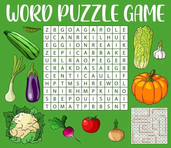 Légumes Agricoles Feuille Calcul Jeu Puzzle Recherche Mots Grille Quiz — Image vectorielle
