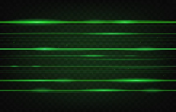 Groene Laserstralen Achtergrond Neon Lichtstralen Gloeilijnen Zwart Vector Licht Flash — Stockvector