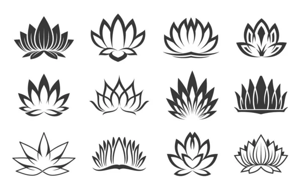 Ayurveda Meditasyonu Veya Budizm Için Nilüfer Ikonları Spa Oryantal Çiçek — Stok Vektör