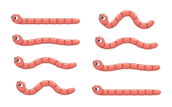 Animated Cartoon Funny Worm Animation Crawl Earthworm Happy Animal Movement — Stock Vector