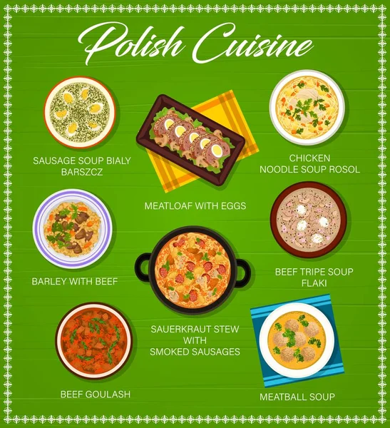 Polish Cuisine Menu Food Poland Restaurant Dishes Traditional Meals Vector — Stock Vector