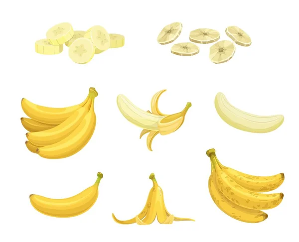 Rajzfilm Érett Banán Gyümölcs Snack Banánhéj Friss Túlérett Trópusi Gyümölcsök — Stock Vector