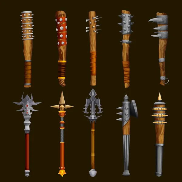 Fantasy Medieval Club Weapon Game Asset Fairytale Hammer Ancient Bludgeon — Stock Vector