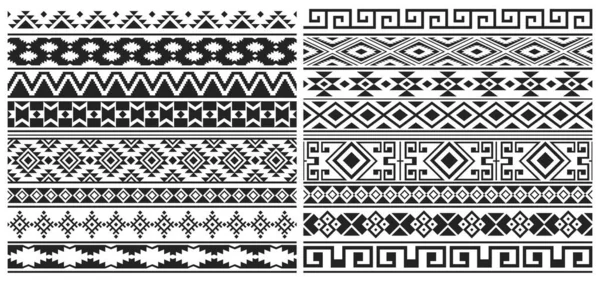 Mexican Aztec Mayan Border Patterns Ethnic Tribal Geometric Ornaments Vector — Stock Vector