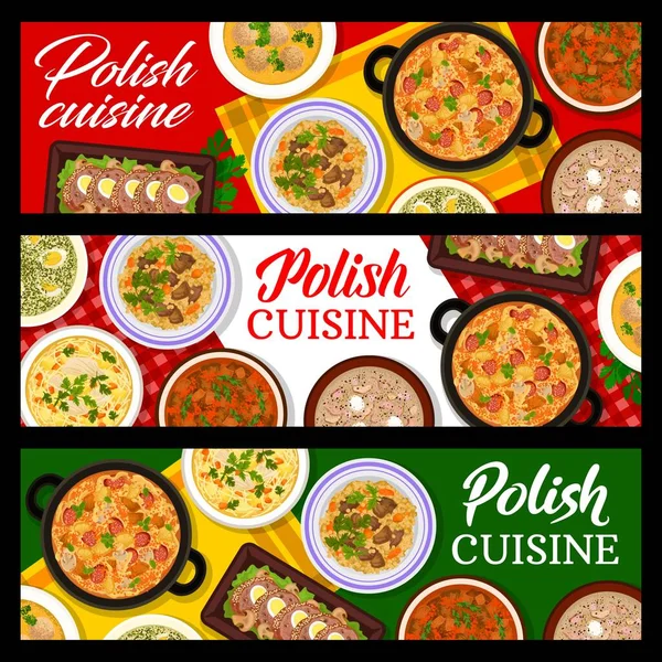 Bandiere Della Cucina Polacca Menù Gastronomico Ristorante Polonia Pranzo Vettoriale — Vettoriale Stock