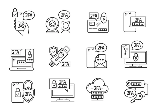 Two Factor Verification Icons 2Fa Password Mobile Phone Sms Login — Stock Vector