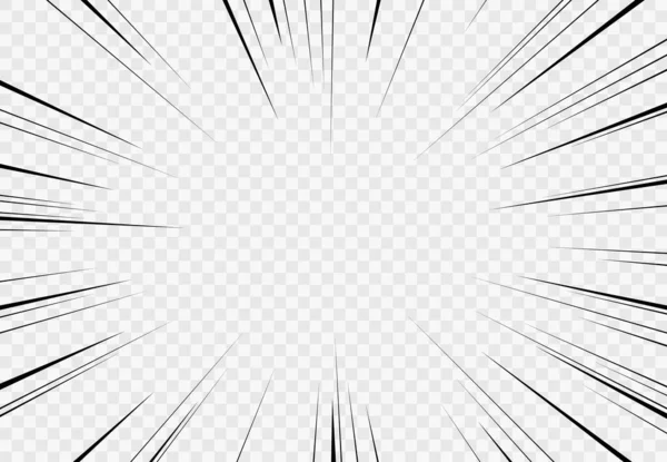 マンガ透明な背景 爆発作用と速度効果 ベクトル放射線 漫画漫画の背景テンプレートのためのアニメのスーパーヒーローアクションと戦いモーションブラストラインフレーム — ストックベクタ