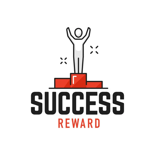 业务上的成功 领导和奖励的轮廓图标 商业目标的实现和竞争的胜利线的标志或符号 事业的成功和竞争赢得了以人为基础的简单矢量象形文字 — 图库矢量图片
