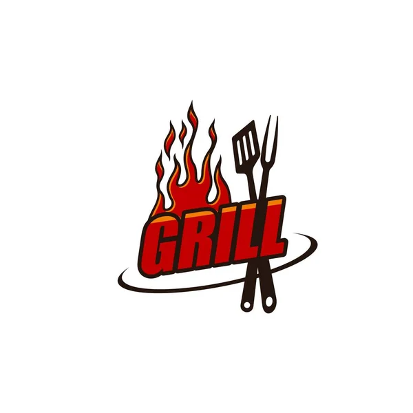 Grill Icon Bbq Restaurant Barbecue Steak Bar Steakhouse Vector Fire — Stock Vector