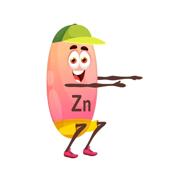 Cartoon Zinc Zincus Character Doing Squats Isolated Vector Funny Micronutrient — Stock Vector