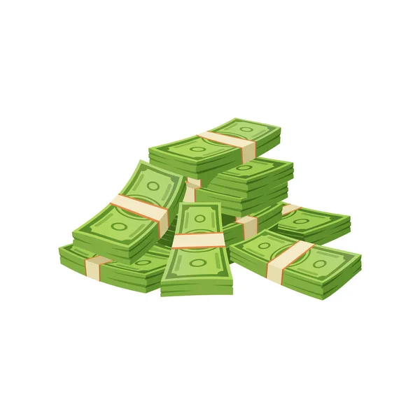 Kreslené Papírové Bankovky Peněžní Hotovost Izolovaná Vektorová Měna Hromada Zelených — Stockový vektor