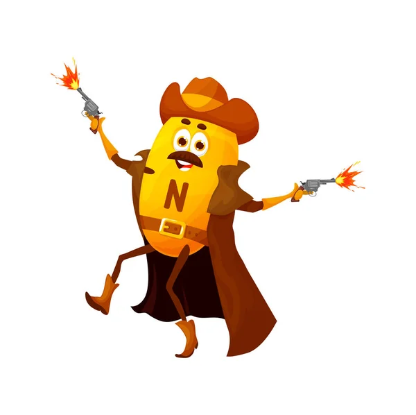 Personagem Cowboy Vitamina Dos Desenhos Animados Com Arma Vetor Isolado — Vetor de Stock