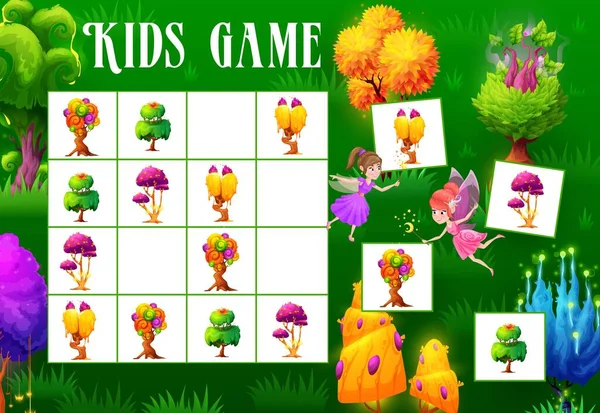 Sudoku Jogo Crianças Árvores Mágicas Fantasia Plantas Enigma Vetor Planilha — Vetor de Stock