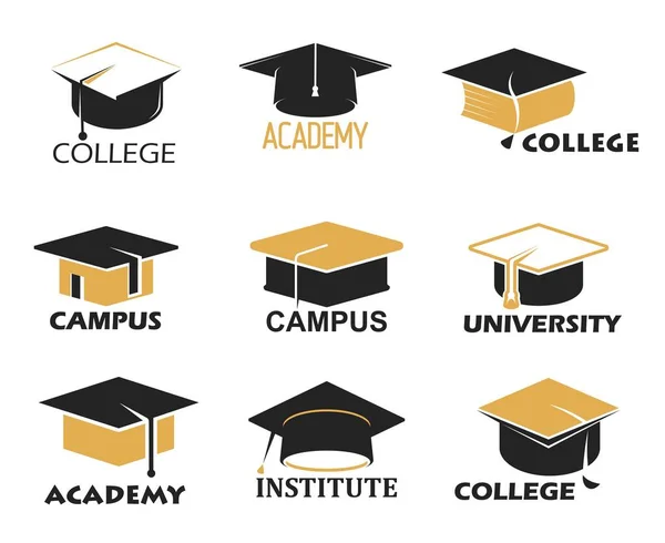 大学院生の帽子 大学や高校の教育ベクトルのアイコン 卒業キャップ付きの大学のキャンパス アカデミーや研究所の最小限の記号やピクトグラム — ストックベクタ