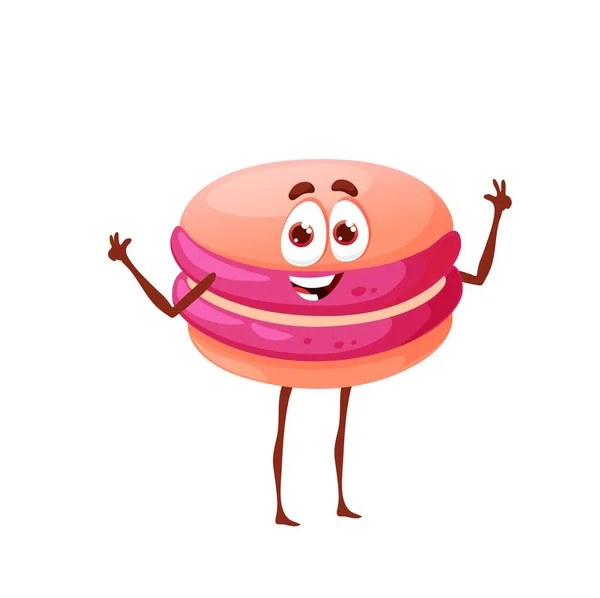 Cartoon Zoete Macaron Dessert Karakter Geïsoleerde Vector Vrolijke Snoepgoed Personage — Stockvector