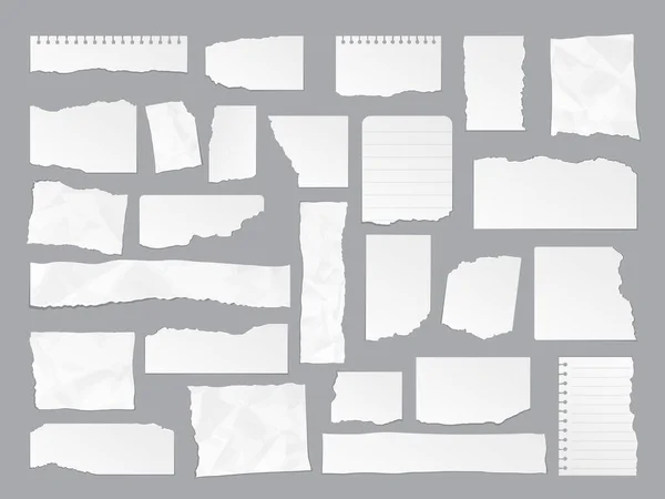 Белые Рваные Бумажные Ноты Края Листов Объедки Страниц Кусочки Векторной — стоковый вектор