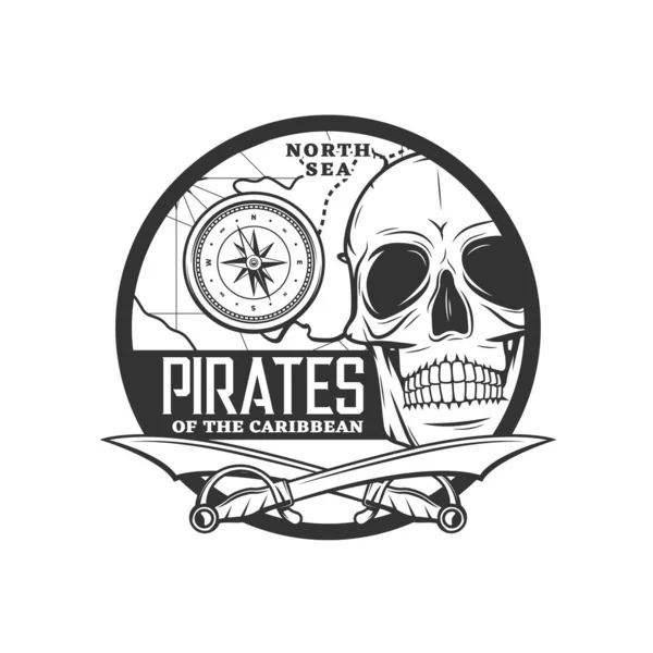 Карибская Пиратская Икона Корсар Буксир Пиратская Сокровищница Охота Одноцветные Круглые — стоковый вектор