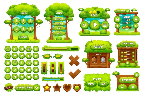 Green Forest Game Interface Game Buttons Gui Elements Game Asset — Stock Vector