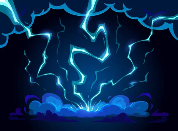 Cartoon Blue Lightning Thunder Storm Thunderbolts Strike Shock Discharge Thunderstorm — Stock Vector