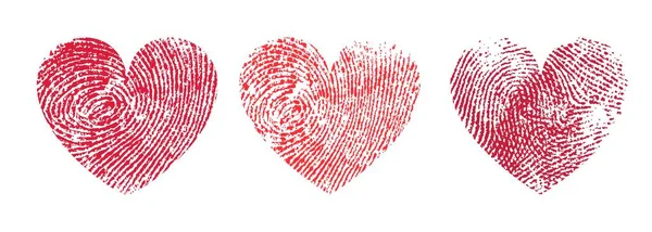 Fingerprint Heart Isolated Vector Red Thumb Print Couple Fingers Stamp — Stock Vector