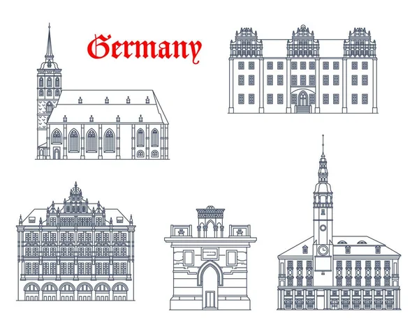Germany Bautzen Gorlitz Architecture Buildings Vector Travel Landmarks German Saxony — Stock Vector