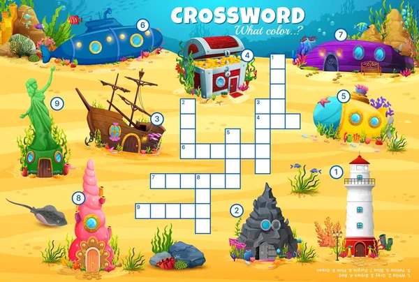 Edifícios Subaquáticos Casas Desenhos Animados Crossword Quiz Game Grid Crianças — Vetor de Stock