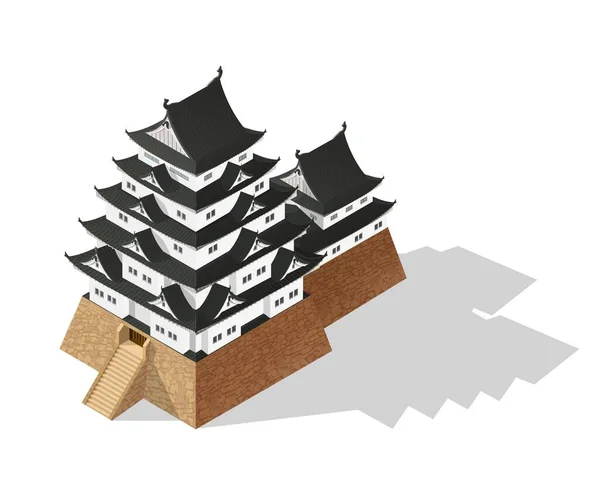 Isometric Abstract Japanese Castle Japan Fort Fortification Vector Temple Pagoda — Stock Vector