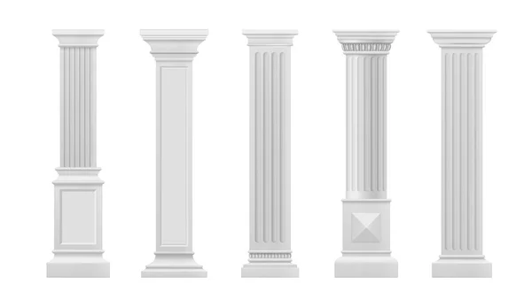 Marble Antique Column Pillars Isolated Vector Set Ancient Classic Stone — Stock Vector