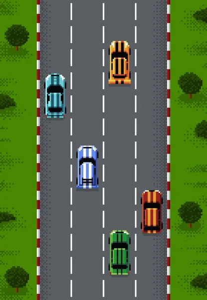 Pixel Αγώνα Παιχνίδι Πάνω Άποψη Motorsport Αγωνιστικό Δρόμο Πίστα Ευθεία — Διανυσματικό Αρχείο