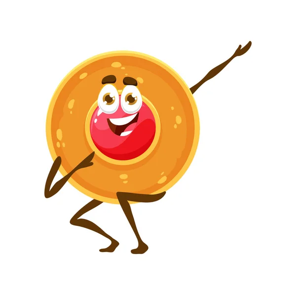 Cartoon Crumbly Cookie Character Vtipný Vektorový Dezert Pekařská Osobnost Marmeládovým — Stockový vektor