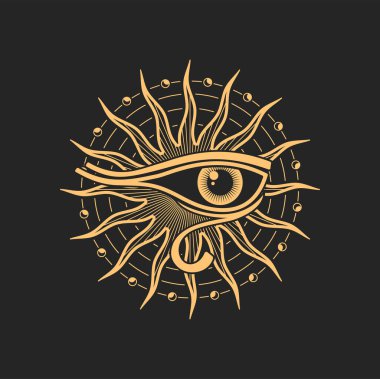 Egyptian occult and esoteric magic symbol, alchemy witchcraft icon. Vector eye of Ra, magic ethnic amulet, occultism vision sign, tribal chakra rays clipart