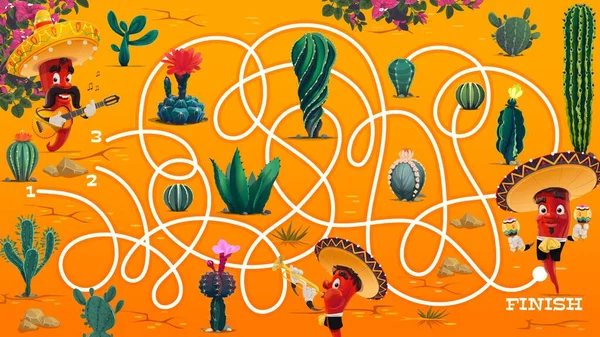 Лабиринт Лабиринт Лист Мексиканский Мариачи Кактус Сочные Растения Пустыне Векторная — стоковый вектор