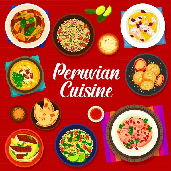 Die Speisekarte Der Peruanischen Küche Umfasst Vektorgerichte Mit Meeresfrüchten Ceviche — Stockvektor