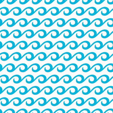 Deniz ve okyanus mavi dalgalar pürüzsüz desen. Su sıçramaları olan vektör geometrik dekoratif arka plan. Yatay yinelenen süs, deniz ambalajı, duvar kağıdı, tekstil veya kumaş tasarımı