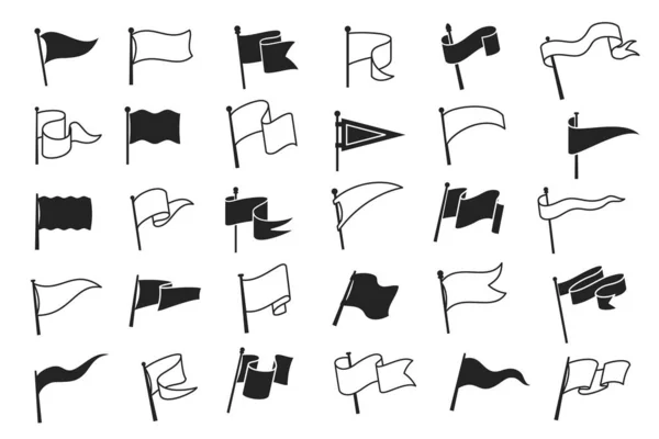 Retro Pennant White Black Flags Banner Pendants Flagpoles Vector Icons — Stock Vector