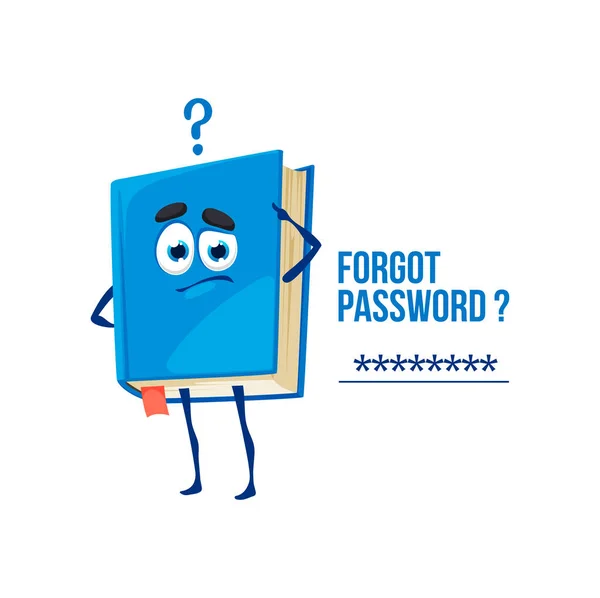 Forgot Password Cartoon Book Character Vector Thoughtful Textbook Personage Question — Stock Vector